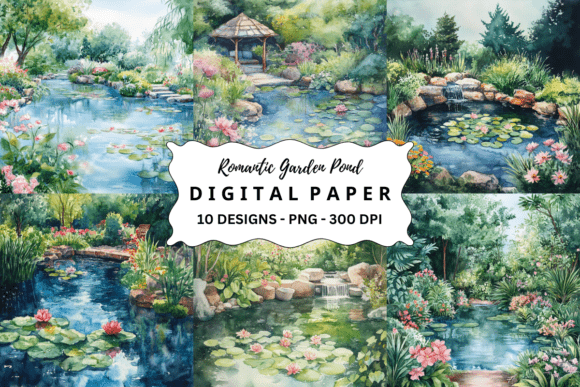 Download Romantic Garden Pond Digital Background - Romantic Collection