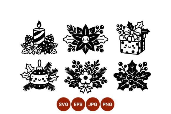Download Christmas Floral Decorations Black White - Deco Collection