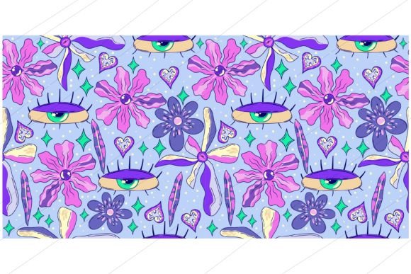 Download Trippy Seamless Pattern with Eye, Flower - Trippy Collection