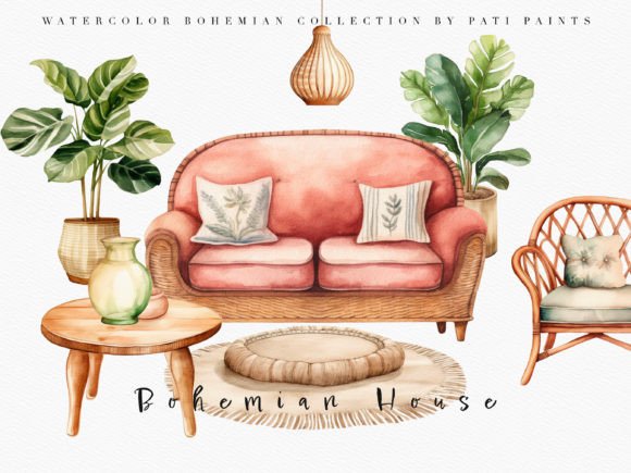 Download Boho Decor Home Watercolor Clipart Set - Deco Collection