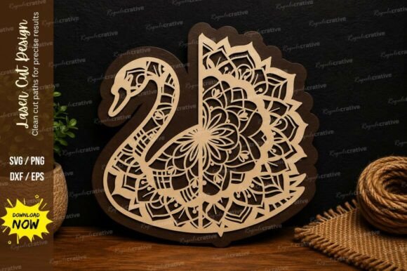 Download Mandala Swan Floral Decor Laser Cut SVG - Deco Collection