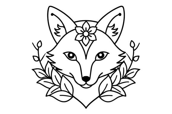 Download Minimal Fox Face with Floral Decorations - Deco Collection