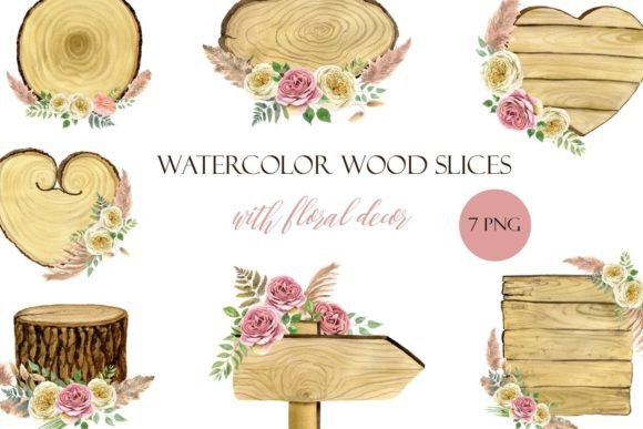 Download Watercolor Wooden Slice Floral Decor PNG - Deco Collection