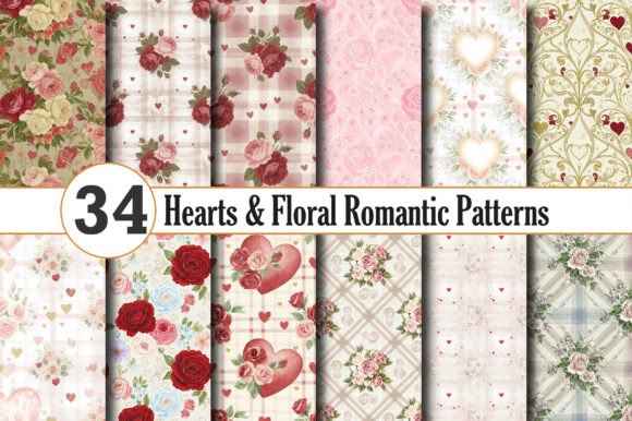 Download Hearts &amp; Floral Romantic Patterns - Romantic Collection