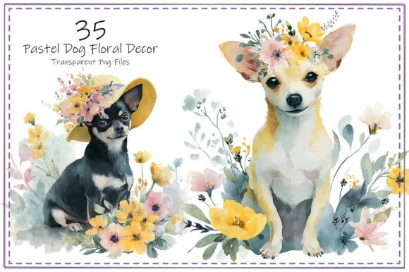 Download Pastel Dog Floral Decor Clipart Bundle - Deco Collection