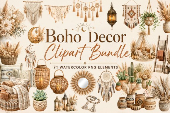 Download Boho-decor-watercolor-png-bundle-71-pack - Deco Collection
