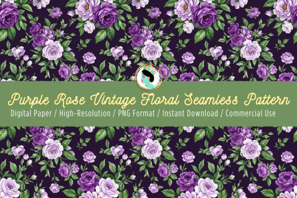 Download Vintage Purple Rose Seamless Pattern PNG - Rose Collection