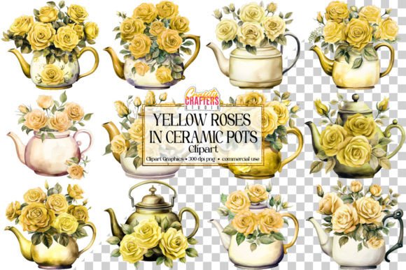 Download Yellow Roses in Pots Watercolor Bundle - Rose Collection